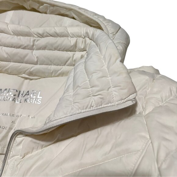 Michael Kors White Packable Down Puffer Winter Jacket With Carrying Bag Size XL - Picture 9 of 15